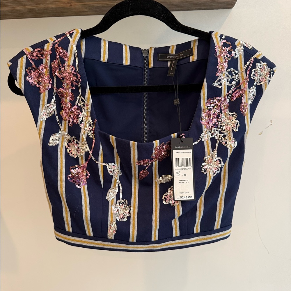 BCBGMaxAzria Floral Embroidered Striped Blouse